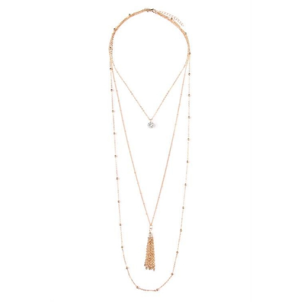 THE PERFECT TRIO LAYERED TASSEL NECKLACE in GOLD